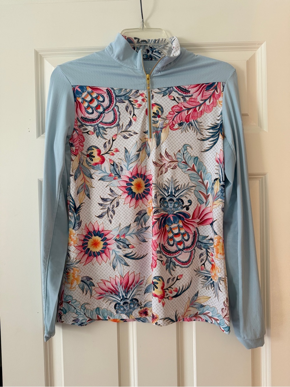 Novella equestrian Light Blue Floral Half-Zip Long Sleeve Performance Top